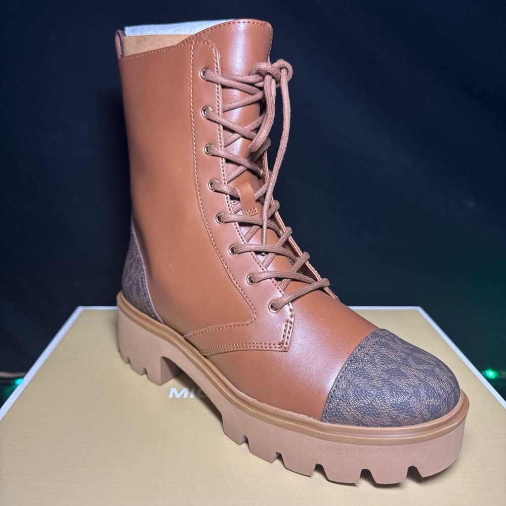 Michael Kors Weiss Combat Bootie Size 6 Luggage Sig Brown New In Box Boots